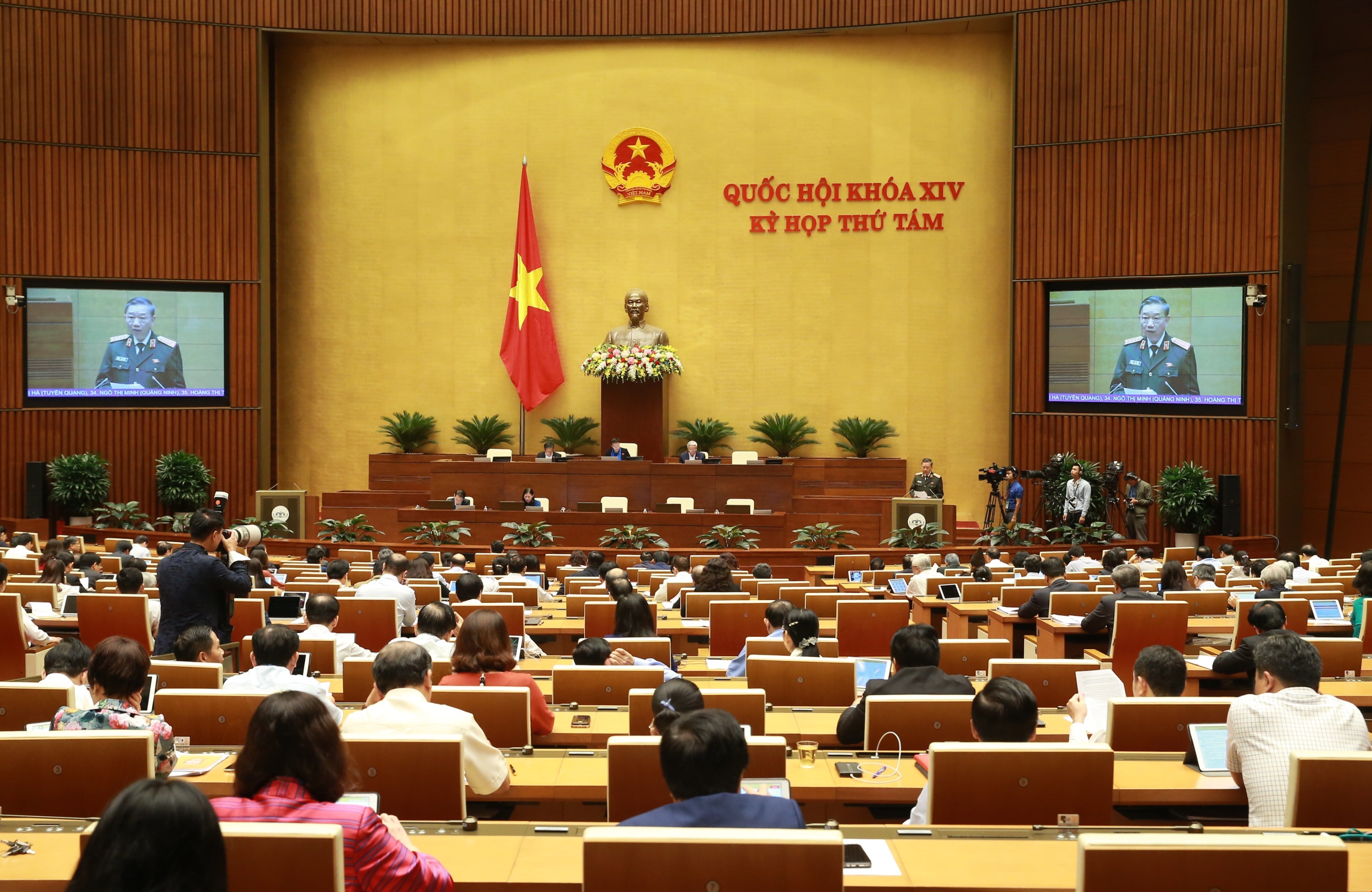 Bộ trưởng Bộ Công an Tô Lâm trình bày Báo cáo công tác phòng ngừa, chống tội phạm và vi phạm pháp luật năm 2019, tại Kỳ họp thứ Tám, Quốc hội khóa XIV.