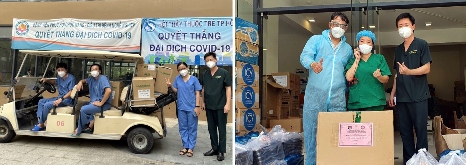 Các bác sĩ tại các bệnh viện dã chiến ngoài công việc chuyên môn còn kiêm luôn công việc khuân vác, vận chuyển hàng hóa cho bệnh nhân.