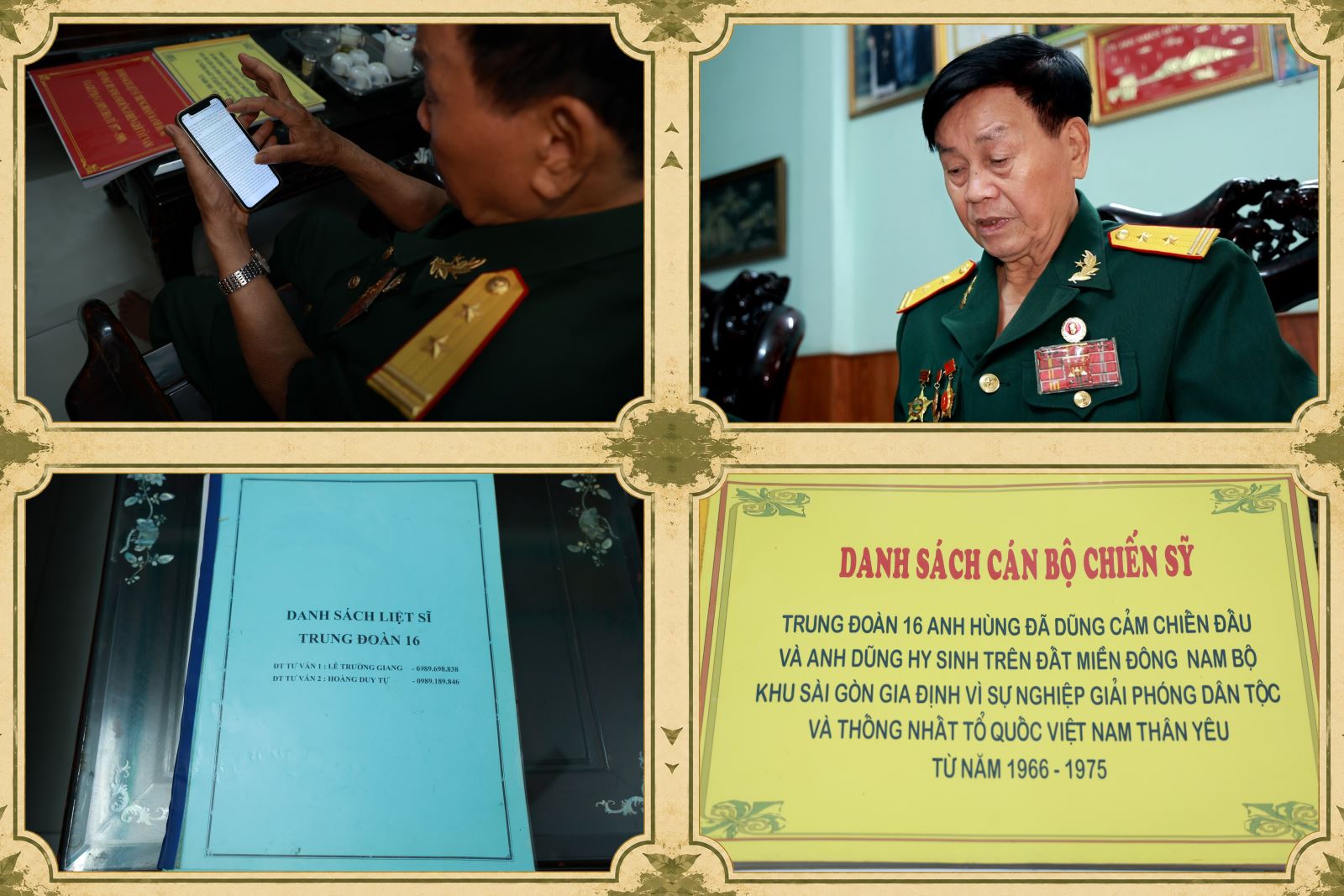 Ông Lê Trường Giang gìn giữ cẩn thận các danh sách liệt sĩ Trung đoàn 16 do ông và đồng đội sưu tầm, đối chiếu, phục vụ công tác xác minh thông tin và hỗ trợ thân nhân tìm kiếm người thân.